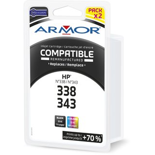 ARMOR Tinte Multipack 1x BK 1x 3 Color, kompatibel zu HP (C8765E + C8766E) Nr.338 + Nr.343, DJ5740 !!! ABVERKAUF !!!
